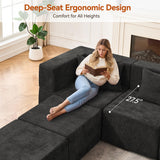 MONVANE 130'' Modular Sectional Cloud Couch for Living Room, 6 Seater Convertible Chenille Couches Set with Ottoman & Pillow, No Assembly Compression Sofas, Comfy Floor Sofa with Memory Foam, Black