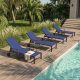 PURPLE LEAF Patio Chaise Lounge with Wheels & Armrests, Turquoise Blue