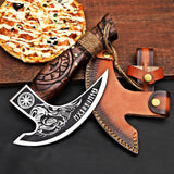 MR. CRAFT Pizza Cutter Axe Rocker Carbon Steel Slicer Chef Pizza Cutter Viking Axe with Leather Cover - Premium Pizza Oven Accessories Ulu Rocking Pizza Gift Gifts for Men (Royal Skull)
