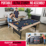GoSports 7 ft Portable Pool Table - No Assembly Required Folding Billiard Table in Oak