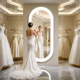 FENNIO 70" x 32" Large Wall Mounted Mirror with LED Lights, Oval Full Length LED Lighted Full Body Dressing Mirror,Salon Mirrors for wall,Brushed Aluminum Frame, Tempered Glass(Black