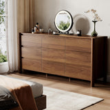 HOUROM 63" Wide 9-Drawer Dresser for Bedroom, Mid-Century Modern Walnut Chest with Solid Wood Legs, Large Storage Organizer, Smooth-Glide Drawers, Anti-Tip Safety, Living Room & Hallway Storage