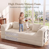89" Cloud Boneless Convertible Sofa Bed, 5-in-1 Foldable Compressed High-Density Sponge Sofa, Corduroy Fabric 3 Seater Sleeper Couch Futon Daybed for Living Room Bedroom (Beige)
