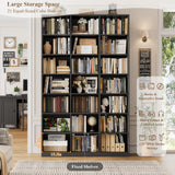 H Triple Wide Bookshelf and Bookcase, 7 Tier Tall Bookshelf with Storage, Large Bookcase with 21 Open Display Storage Shelves, Wood Book Shelf