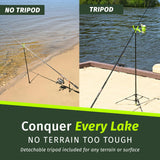 Fishin’ Stix Ready to Fish Kit - Telescoping Rod Holder Sand Spike with Tripod and Bite Alarm. Fishing Alarm System for Bank Fishing, Rocks, Docks & Night Use. 12"–30" Pole Stand, 50 lb+ Capacity