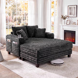 Amsleekey 64" Oversized Chaise Lounge Chair with Wood Frame, 2 Cup Holders