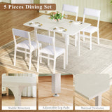 Dining Table Set for 4, Extendable Kitchen Table Cushion Chairs Set of 4, Rectangle Dining Table with Metal Frame & MDF Board,