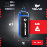 PROLAST 4Ft 135Lb XL Heavy Punching Boxing Bag for Adults, MMA, Martial Arts, Muay Thai, Kicking, Strength Training Equipment, Filled, New Edition Logo, Black and Blue