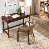 LEEMTORIG Faux Leather Dining Chair with Arms, Solid Wood Dining Chair with Supportive Back, Boss Caption's Chairs Office Desk Chairs, Espresso Legs & Yellowish Brown PU CY-NX173-318EY
