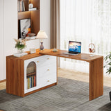 Tribesigns L Shaped Computer Desk with Drawers, Modern Corner Home Office Desk with Reversible Storage Cabinet, Long Study Writing Desk Workstation for Home Office, Rustic Brown