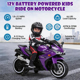 12V Kids Electric Motorcycle, on Car LED Lights, Music Player & Horn with Training Wheels, Pedal, MP3, USB Port, Electric Motorcycle for Kids Children Ages 3+, Gift for Boys & Girls（Purple）