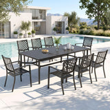 PHI VILLA 9 Pcs Outdoor Dining Set for 8,83" Rectangular Metal Table, Black