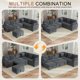 Hanherry 106" Sectional Sofa with Pull Out Couch Bed,6 Seater Corduroy Sleeper Sofa with Storage Ottoman & USB Charging
