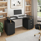 Techni Mobili 57"W Computer Desk w/ 3 Drawers & Storage Cabinet, Black/Gold