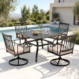 PHI VILLA Patio Dining Set, Swivel Chairs, Square Metal Table