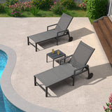 PURPLE LEAF Outdoor Chaise Lounge with Wheels Armrests, 4-Piece Set, Grey