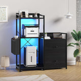 Tall Printer Stand with Storage Shelf and Bag,Filing cabinet,Lateral Office Filing Cabinets with Power Outlets & USB Charging Po