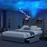 LED Bed Frame with Star Projector & Storage Drawers, Full Queen King Size