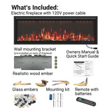 60 Inch Wide Recessed & Wall Mounted Electric Fireplace Heater for 750W