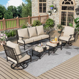 MIXPATIO 5-Piece Wrought Iron Patio Conversation Set, Swivel Chairs, Beige