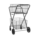 2 Layers Shopping Foldable Utility Shopping Carts with Double Basket and 360