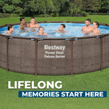 Bestway Power Steel 14’ x 42” Above Ground Pool, Round Metal Frame Outdoor Swimming Pool Set with Filter Pump, Ladder, and Cover, Brown