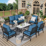 MIXPATIO Patio Furniture Set 6 pcs, Outdoor Patio Furniture, 1 X 3-Seat Sofa, 2 X Single Chairs, 2 X Rocker Chairs, 1 X Coffee Table and 5.75" Extra Thick Cushion, Conversation Set,Gemstone Blue