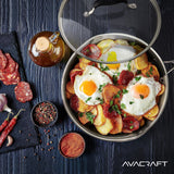 18/10 12 Inch Stainless Steel Frying Pan with Lid, Side Spouts, Induction Pan, Versatile Stainless Steel Skillet, Fry Pan in our Pots and Pans (Tri-Ply Stainless Steel, 12 Inch) AVACRAFT