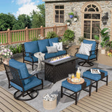 MIXPATIO 6-Piece Metal Patio Conversation Set, Fire Pit Table, 2 Ottomans