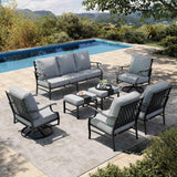 HERA'S HOUSE 7-Piece Patio Conversation Set, 7-Seat, Swivel Chairs, Grey