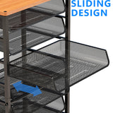 Simple Trending 12 Tier Rolling File Cart,Wood Desk File Organizer with Sliding Trays and Wetal Mesh Paper Letter Storage Multi-Functional Rolling Clutter Cart for Office, Home, School, Black Simple Trending