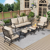MIXPATIO 5-Piece Patio Conversation Set, Rocking Chairs, Beige