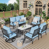 MIXPATIO 6-Piece Patio Conversation Set, Swivel Chairs, Coffee Table, Blue