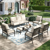 MIXPATIO 7-Piece Patio Conversation Set, 2 Ottomans, E-Coated Frame, Beige