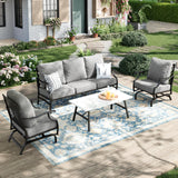 MIXPATIO 4-Piece Wrought Iron Patio Conversation Set, Rocking Chairs, Grey