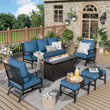MIXPATIO 6-Piece Metal Patio Conversation Set, Fire Pit Table, 2 Ottomans