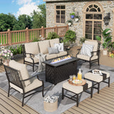 MIXPATIO 6-Piece Metal Patio Conversation Set, Fire Pit Table, 2 Ottomans