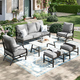 MIXPATIO 6-Piece Patio Conversation Set, Rocking Chairs, Coffee Table, Grey