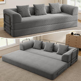 89" Cloud Boneless Convertible Sofa Bed, 5-in-1 Foldable Compressed High-Density Sponge Sofa, Corduroy Fabric 3 Seater Sleeper Couch Futon Daybed for Living Room Bedroom (Gray)