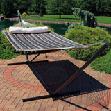 Sunnydaze Quilted Double Hammock with Stand for Outside - 400-Pound Capacity 2-Person Hammock with Stand - 15-Foot Stand - Mountainside
