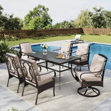 MFSTUDIO 7-Piece Patio Dining Set, Rattan Chairs, Rectangular Table