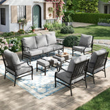 MIXPATIO 7-Piece Patio Conversation Set, 2 Ottomans, E-Coated Frame, Grey