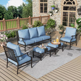 MIXPATIO 5-Piece Wrought Iron Patio Conversation Set, Blue