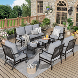 MIXPATIO 7-Piece Patio Conversation Set, Rocking Chairs, 2 Ottomans, Grey