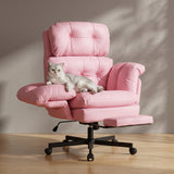 Criss Cross Office Chair with Foot Rest, Big and Tall Office Desk Chair with Flip Armrests for Pets & Cross Legged Sitting, Comfy Executive Ergonomic Reclining Computer Gaming Vanity Chairs, Pink