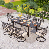 PHI VILLA 9 Pcs Outdoor Dining Set, Expandable Metal Table&8 Swivel Chairs