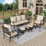MIXPATIO Patio Furniture Set 5 pcs, Outdoor Patio Furniture, 3-Seat Sofa, 2 Single Chairs, 2 Ottomans and 5.75" Extra Thick Cushion, Patio Conversation Set for Garden Backyard Deck,Beige