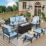 MIXPATIO 6-Piece Metal Patio Conversation Set, Fire Pit Table, 2 Ottomans