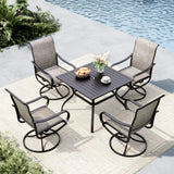 MFSTUDIO Patio Table and Chairs Set of 4, Swivel Mesh Chairs, Brown