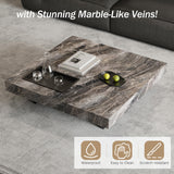 43.3" Square Coffee Table for Living Room - Modern Gray Sintered Stone Coffee Table with Black Carbon Steel Base, 150lbs Capacity - for Home, Lounge, Office